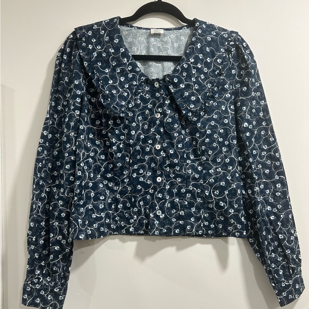 AritziaWIilfred blythe blouse ruffled prairie statement collar blue floral small - Picture 3 of 12